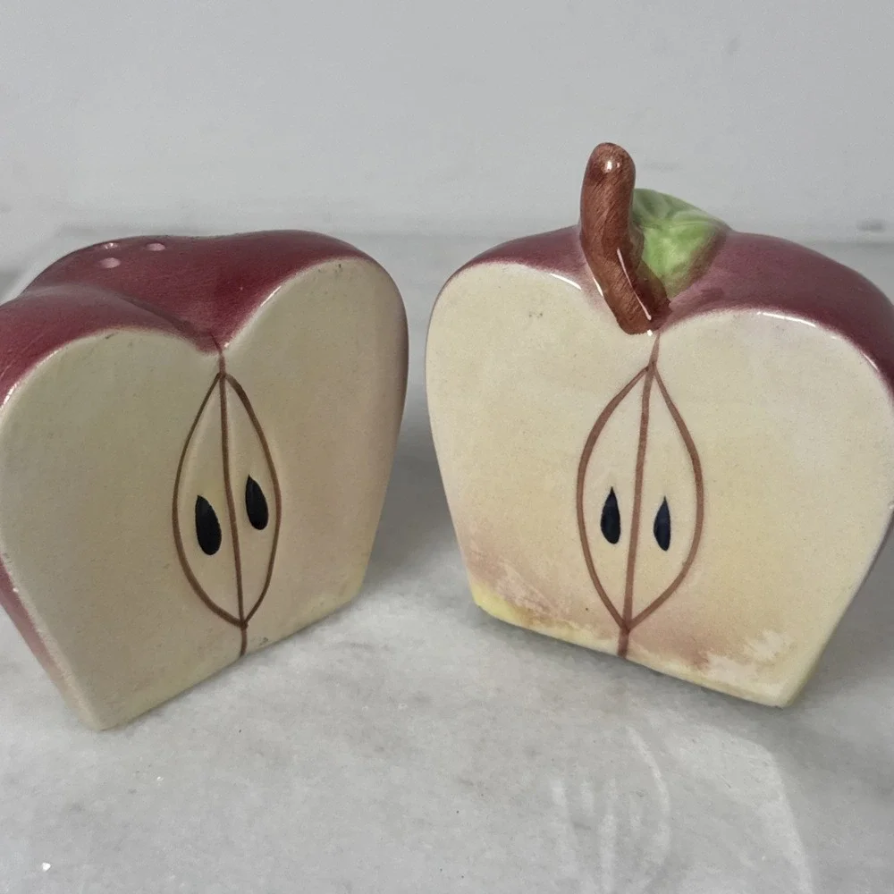 Vintage Divided Apple Salt and Pepper Shakers 3